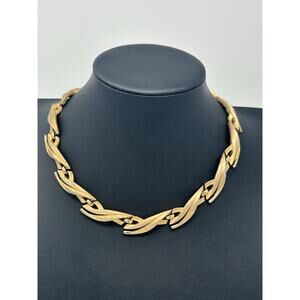 Vintage Crown Trifari Washed Gold Tone Statement Necklace